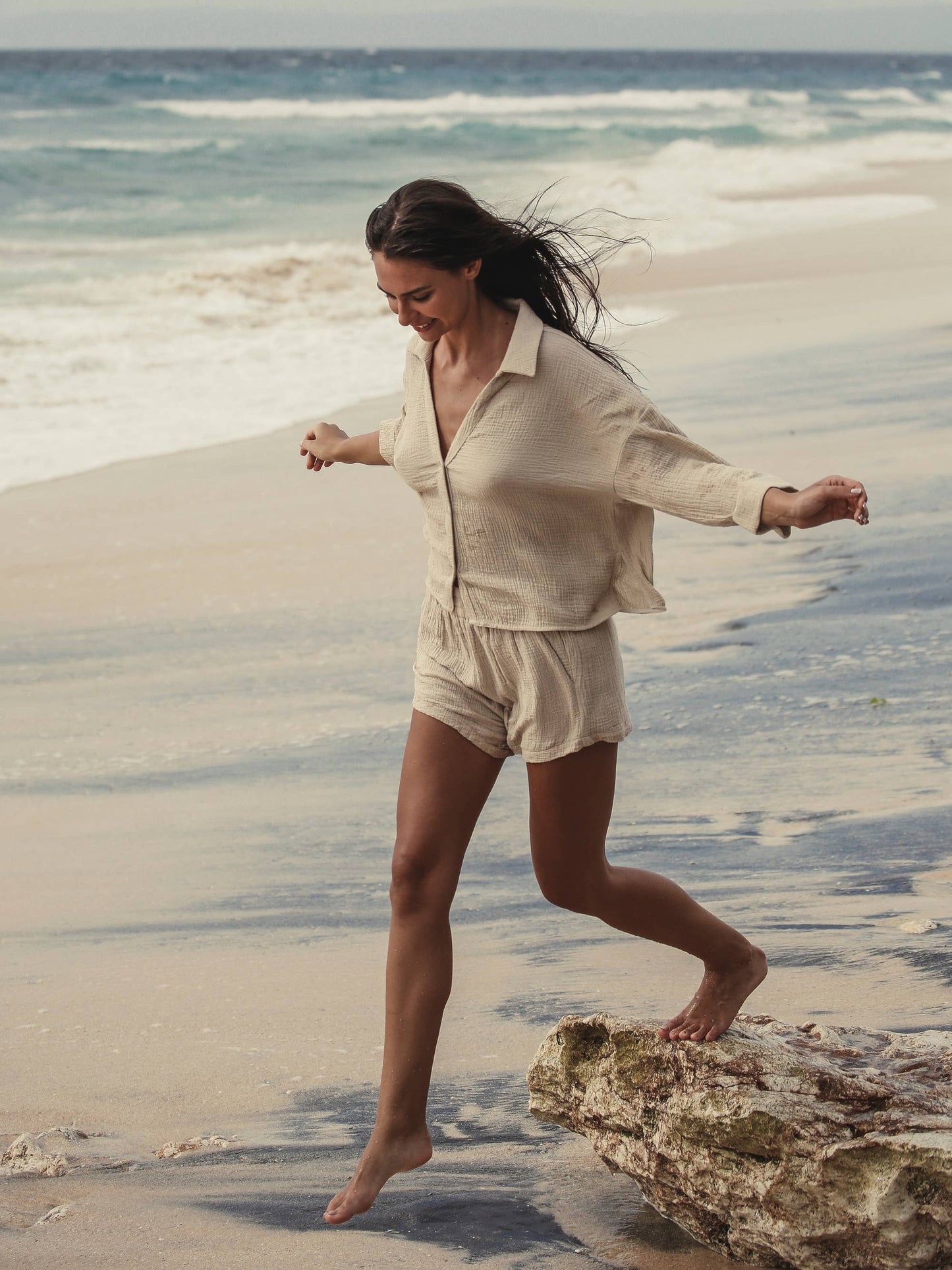 Turkish Handloomed Echo Mini Shirt - Oatmeal