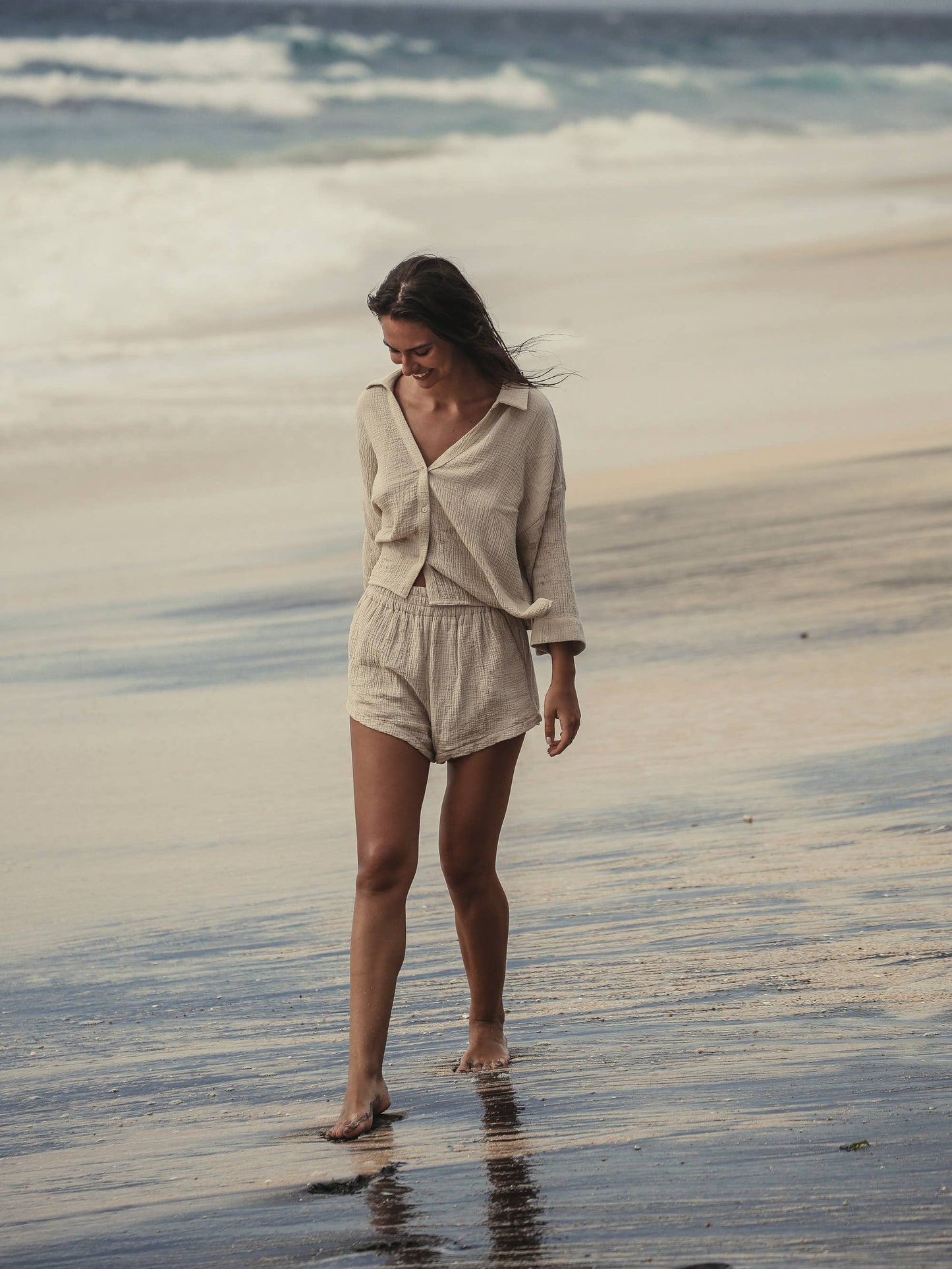 Turkish Handloomed Echo Mini Shirt - Oatmeal