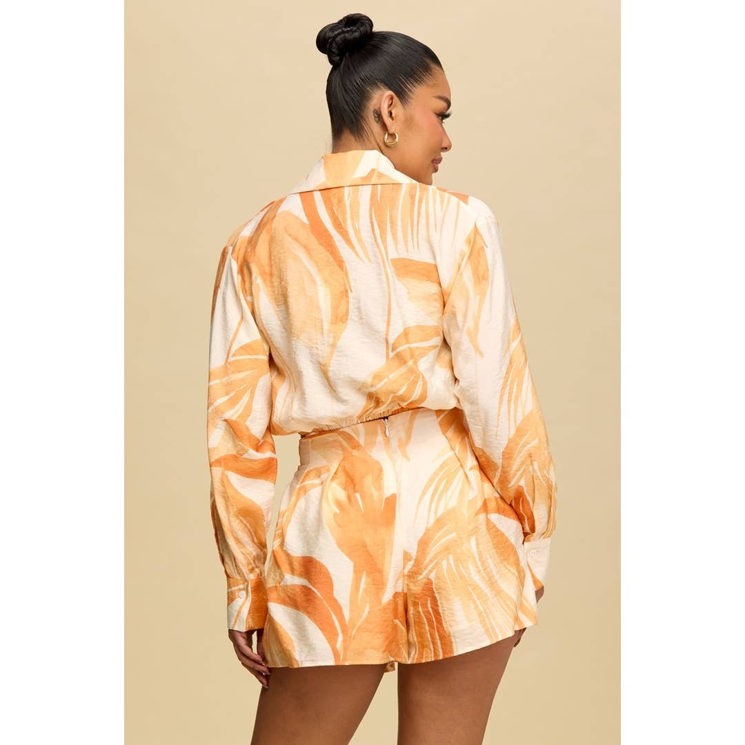2PC SHORTS SET TROPICAL PRINT PAINT