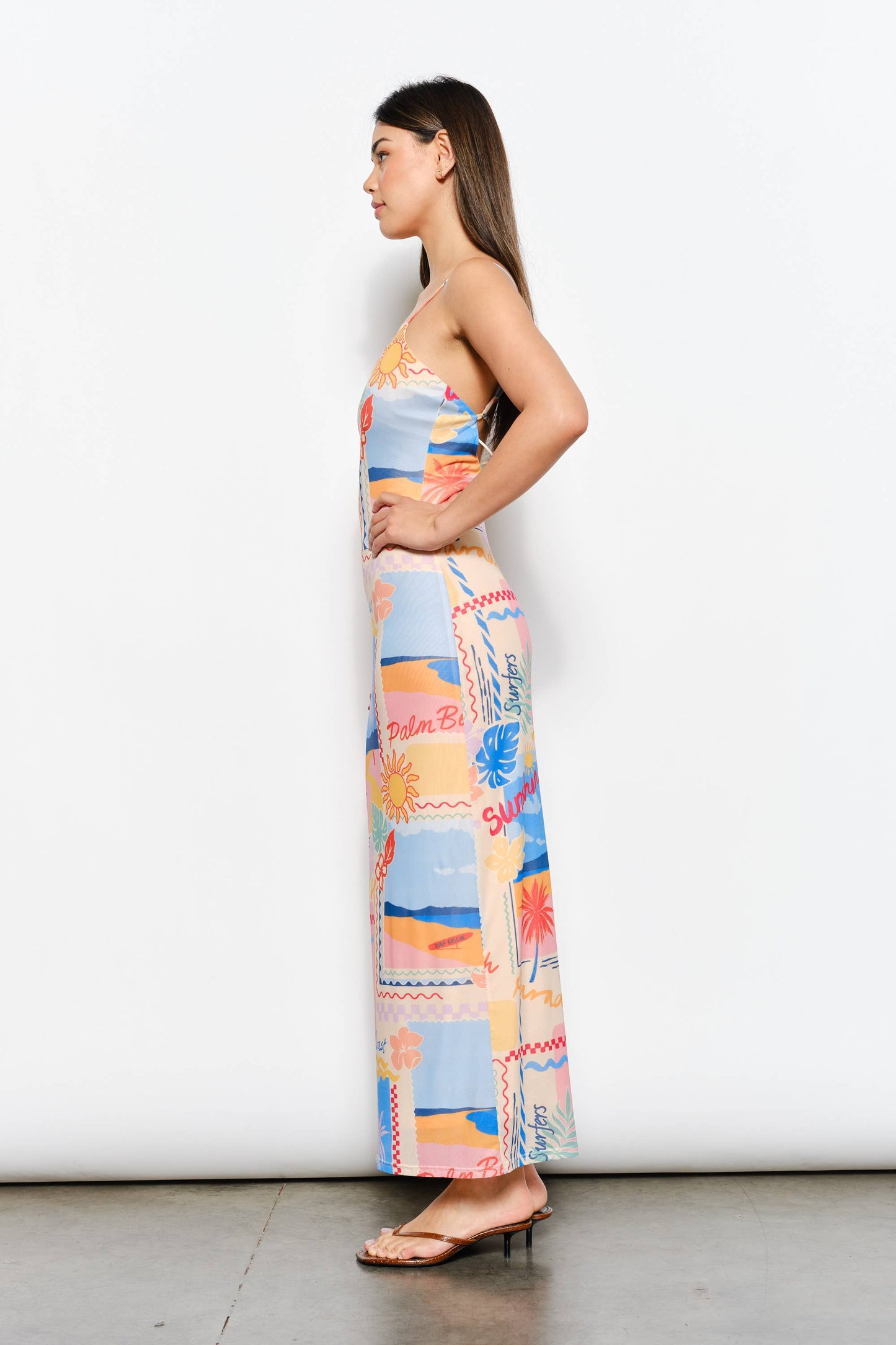 EXCLUSIVE BEACH PRINT MESH MAXI DRESS