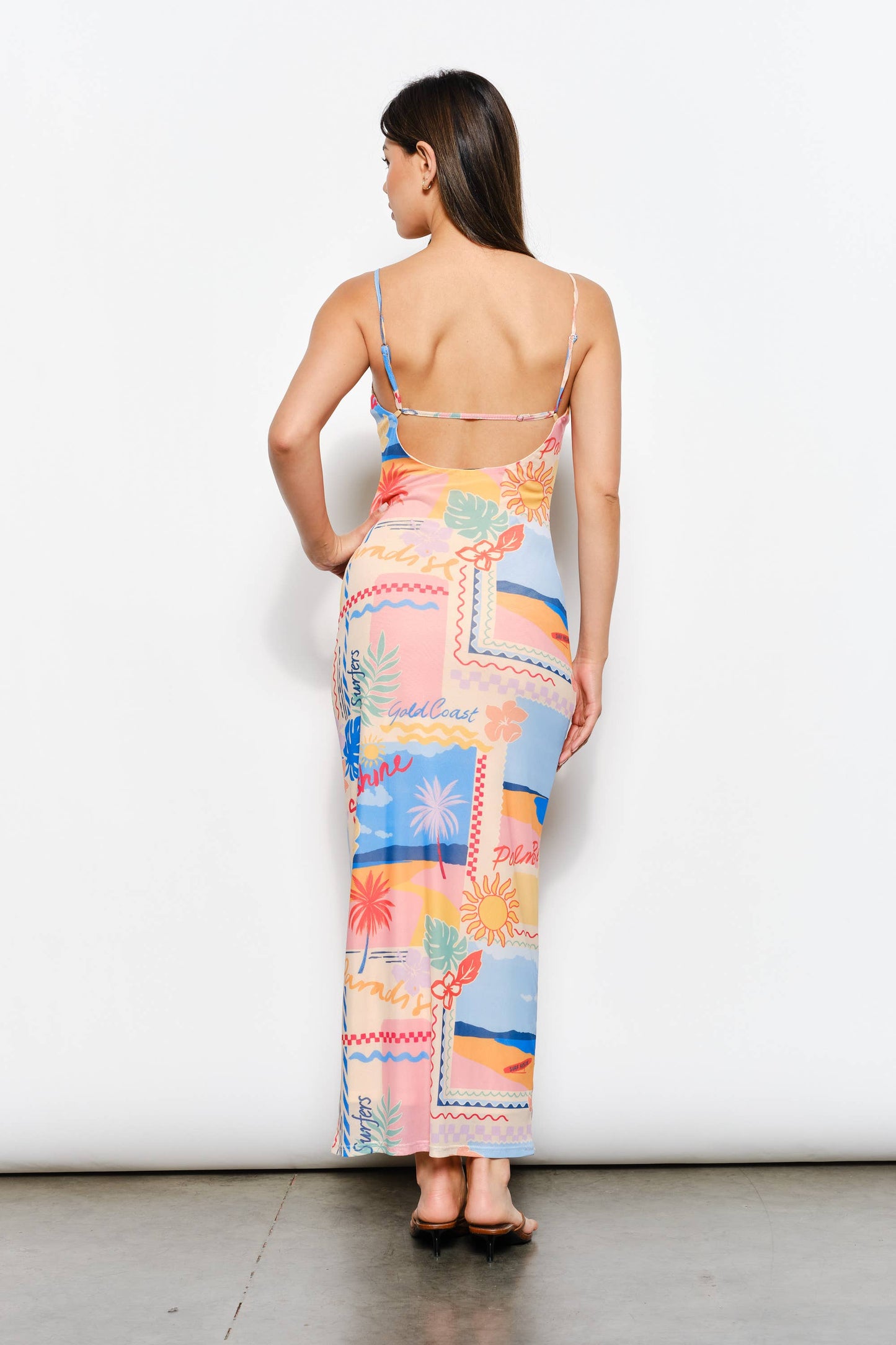 EXCLUSIVE BEACH PRINT MESH MAXI DRESS