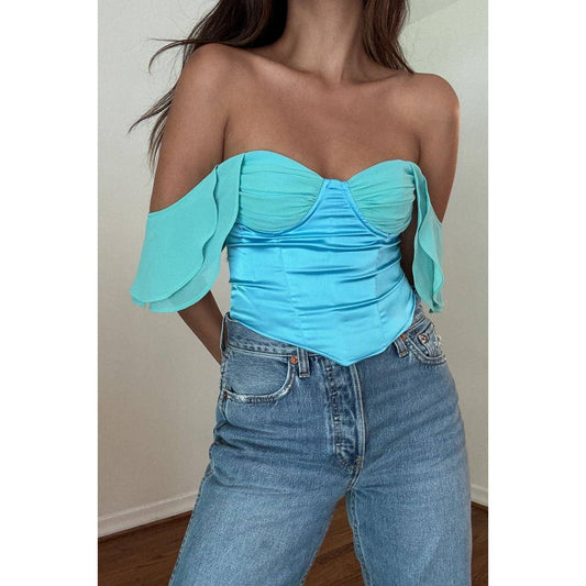 RUFFLE SLEEVE OFF THE SHOULDER CORSET TOP