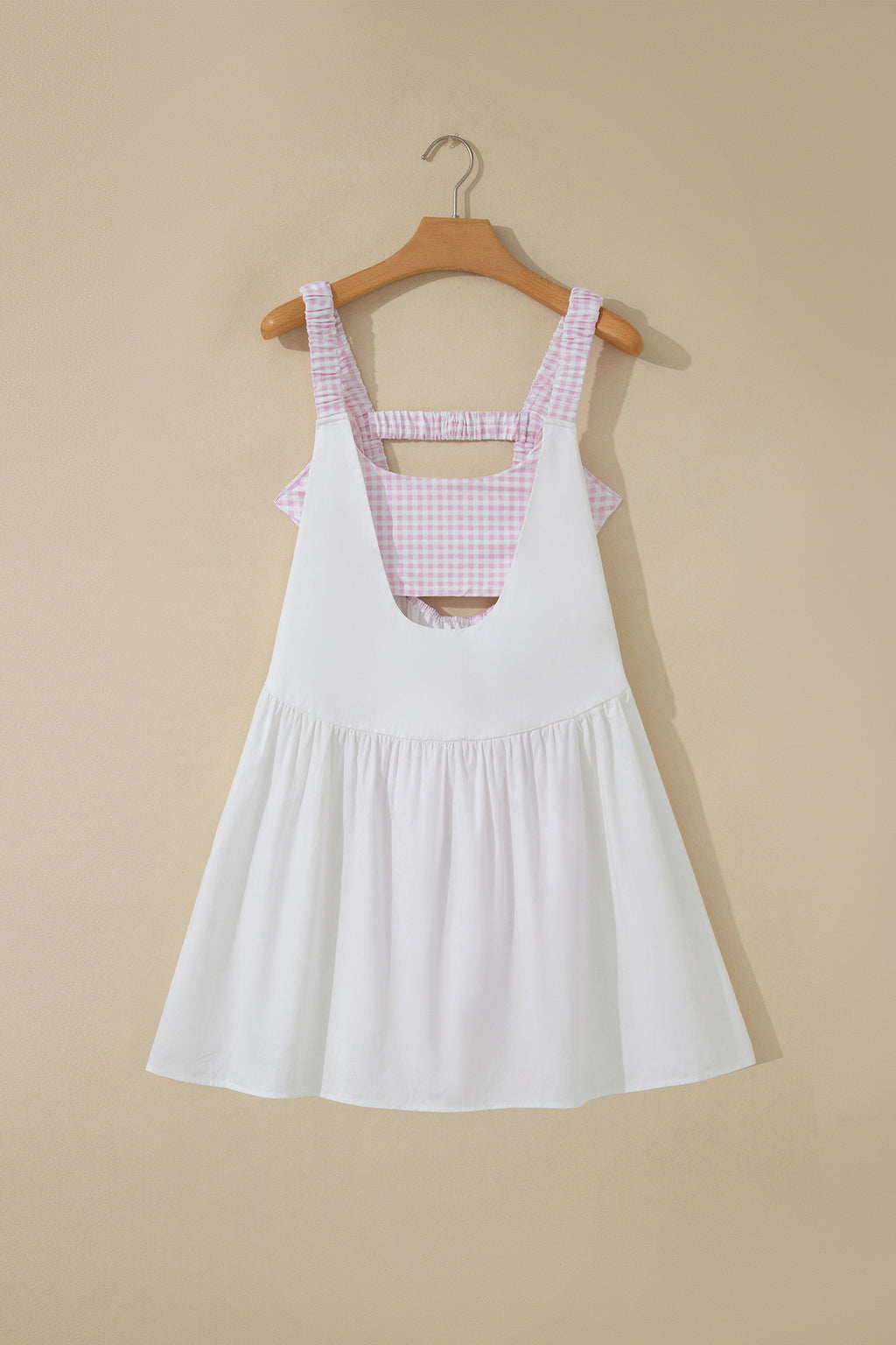 Racing Red Faux Two Piece Gingham Contrast Patchwork Loose Mini Dress