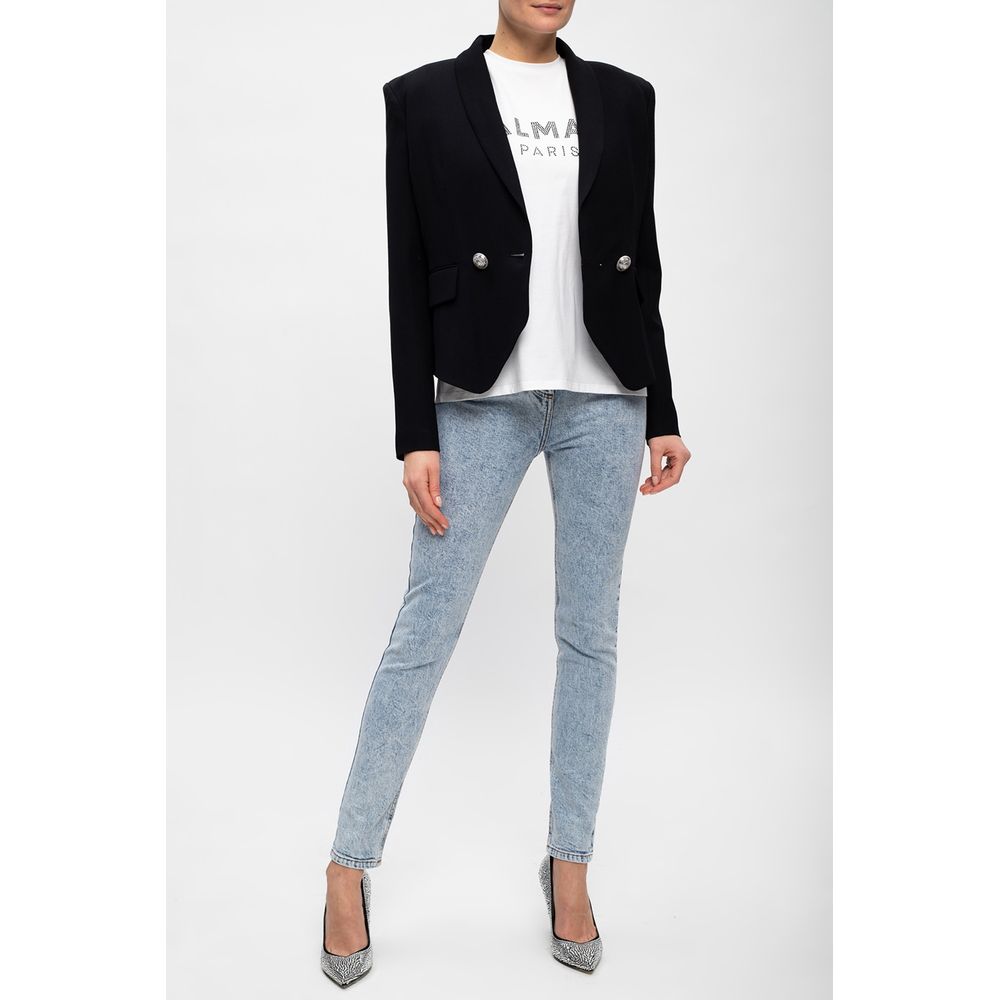 Blue Cotton Women's High-Waisted Jeans