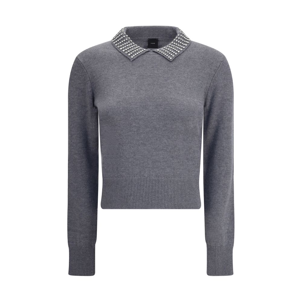 Rhinestone-decorated collar Sweater