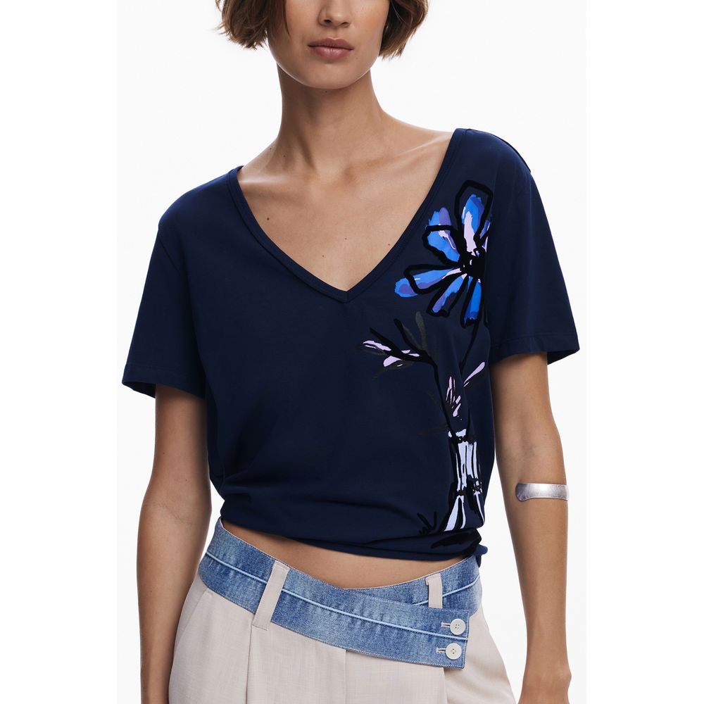 Blue Cotton Women T-Shirt