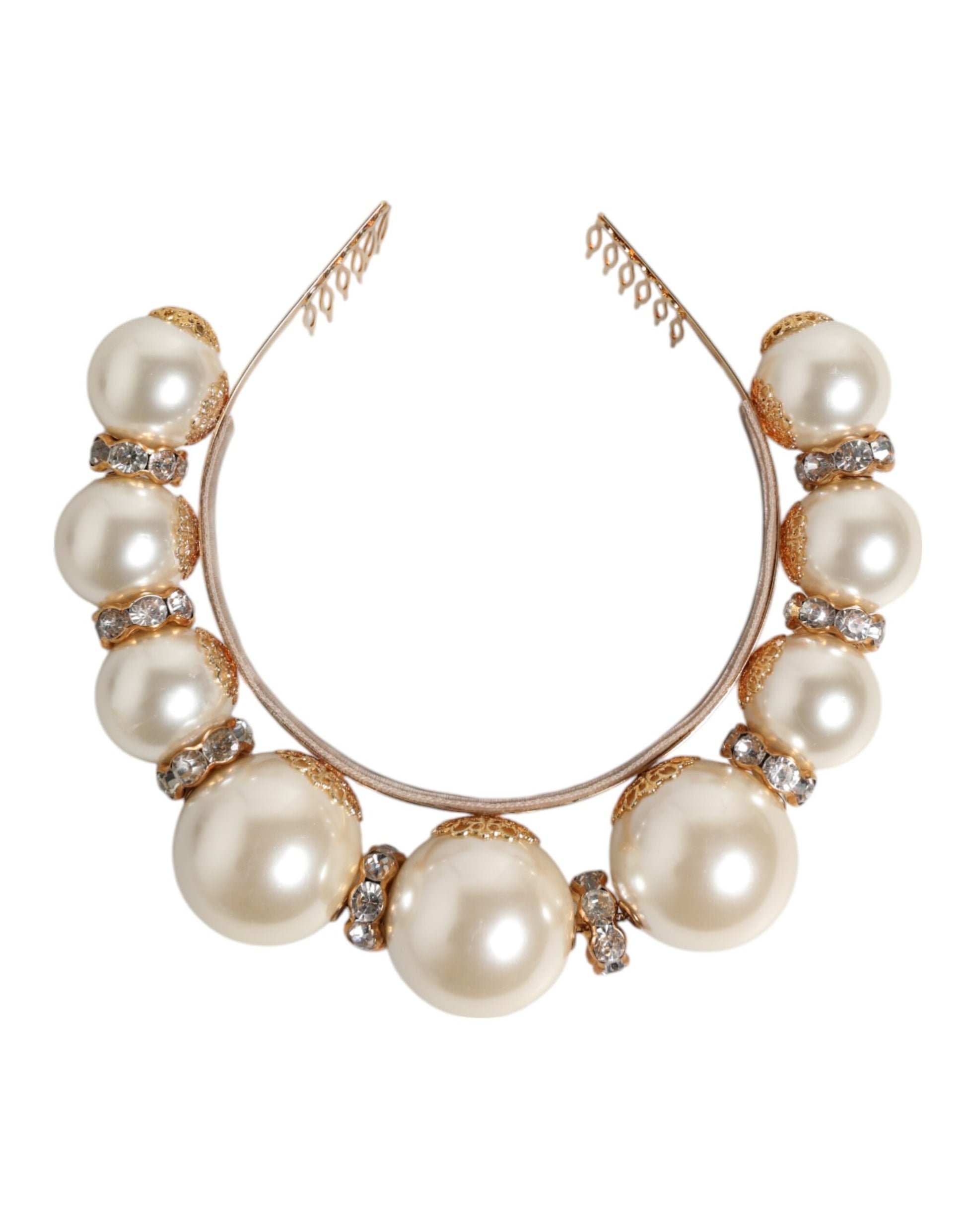 Gold Pearl Crystal Embellished Tiara Hair Accessory Headband