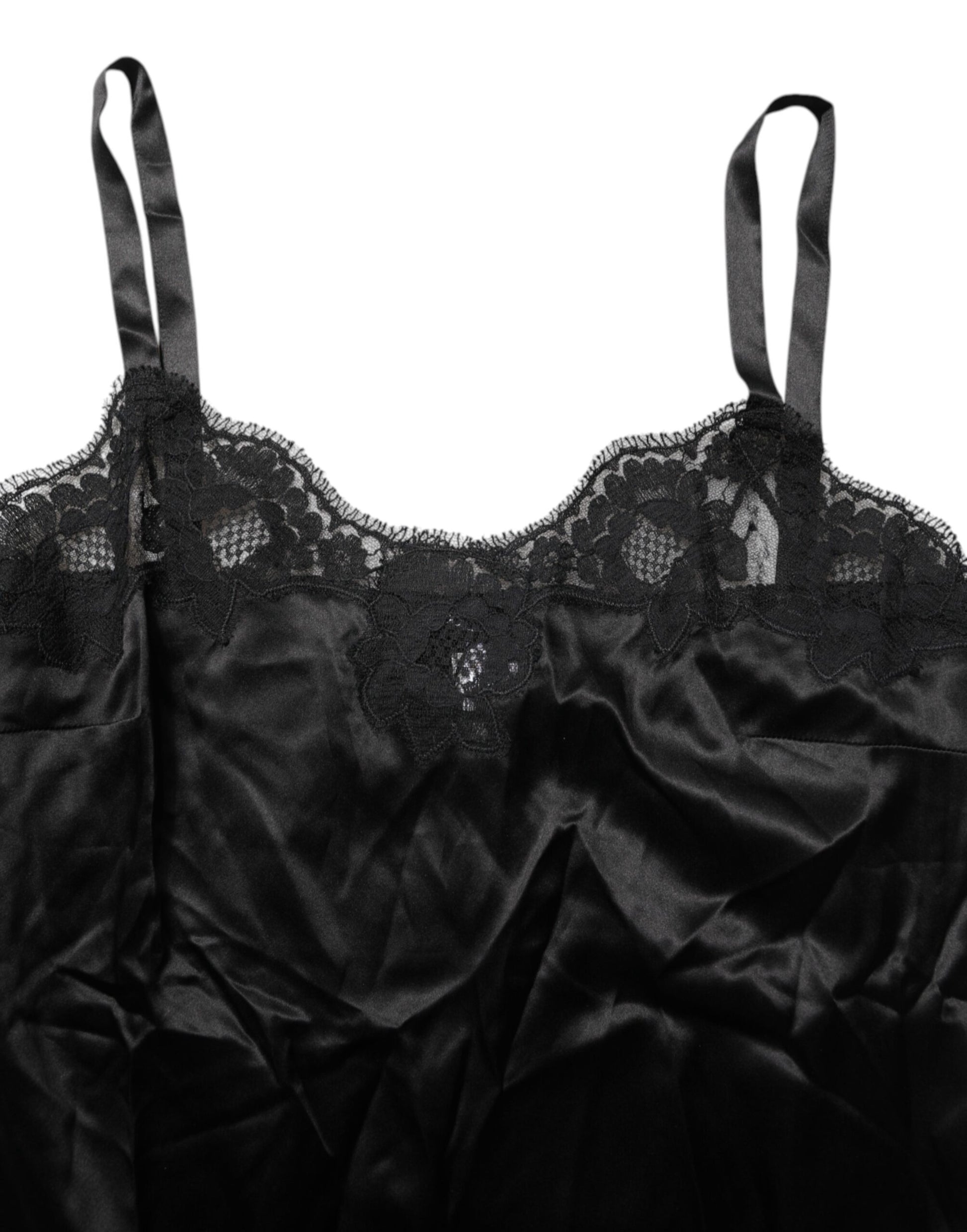 Black Silk Floral Lace Tank Lingerie Top Underwear