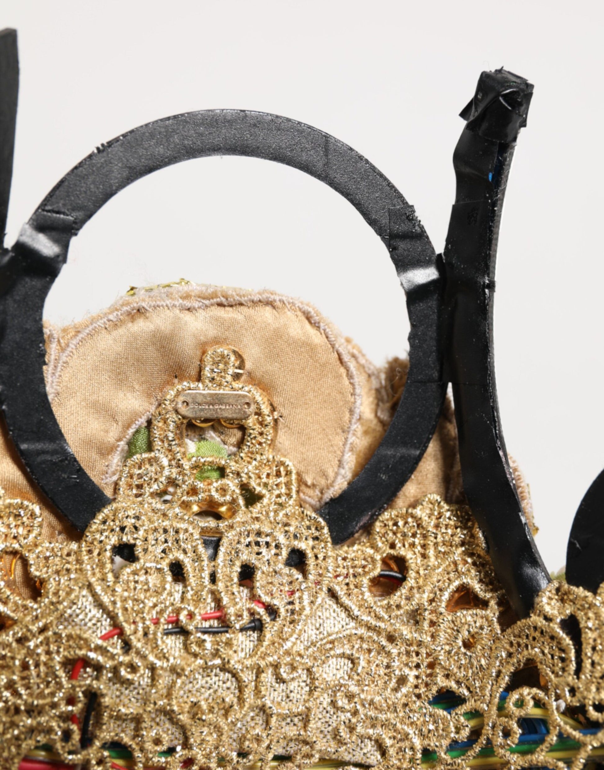 Gold Brass Crystal Embellished Headpiece Crown Diadem Tiara