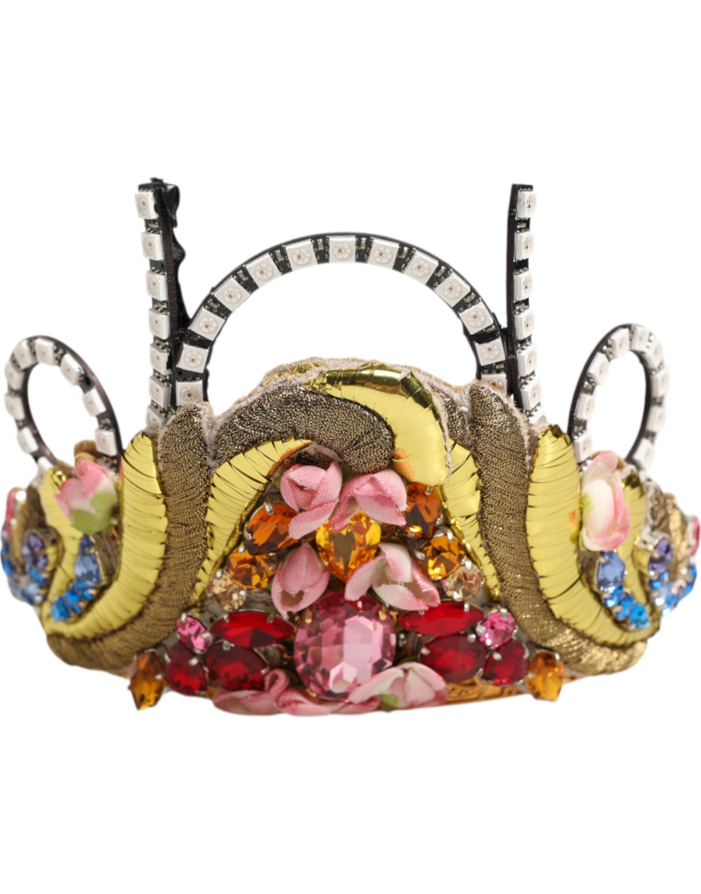Gold Brass Crystal Embellished Headpiece Crown Diadem Tiara