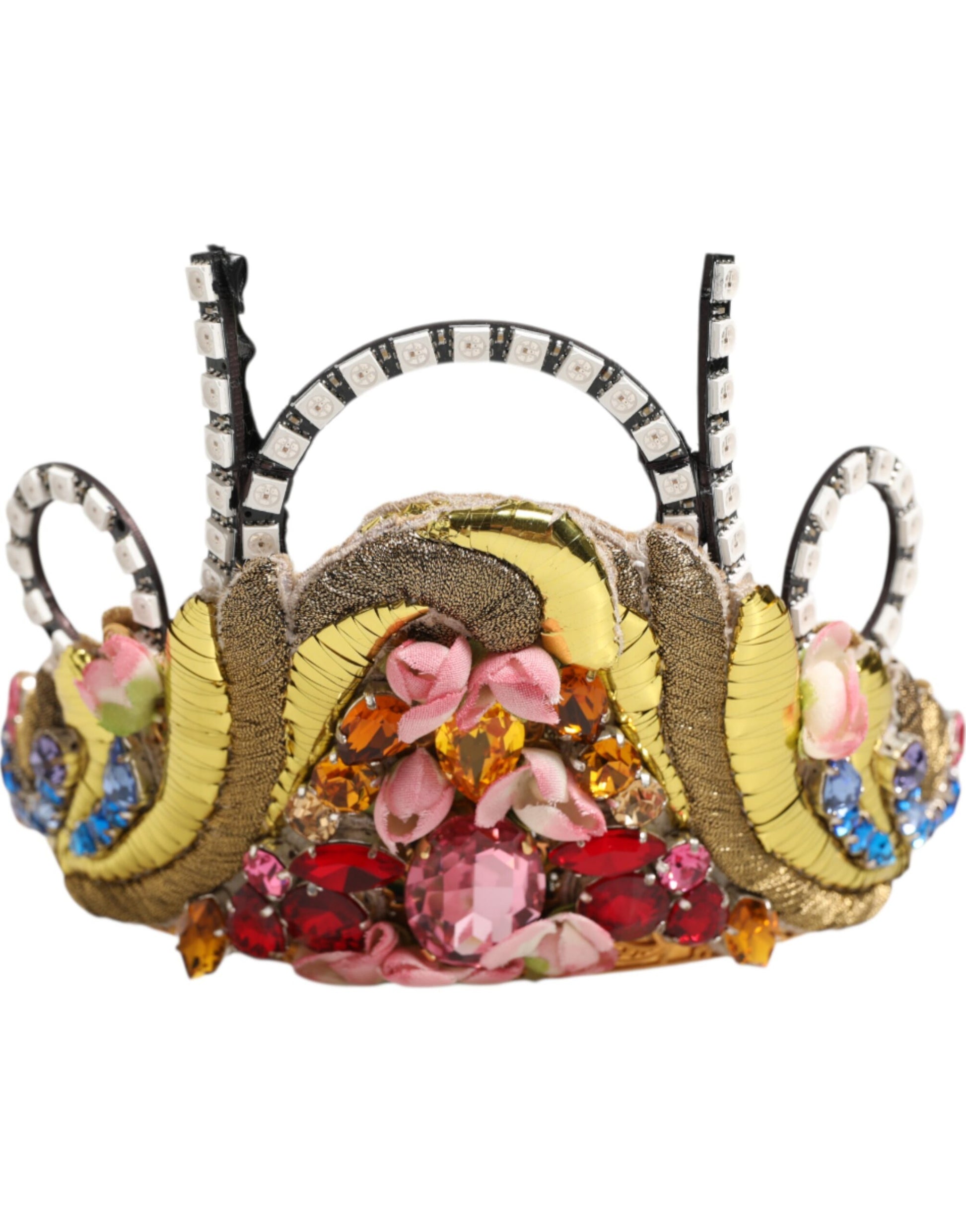 Gold Brass Crystal Embellished Headpiece Crown Diadem Tiara