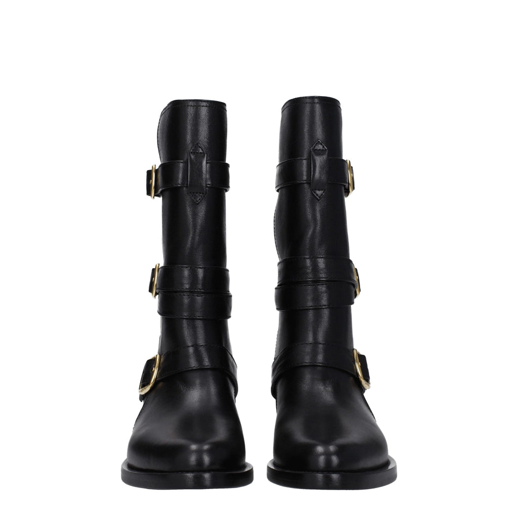 Black Leather Flat Boots
