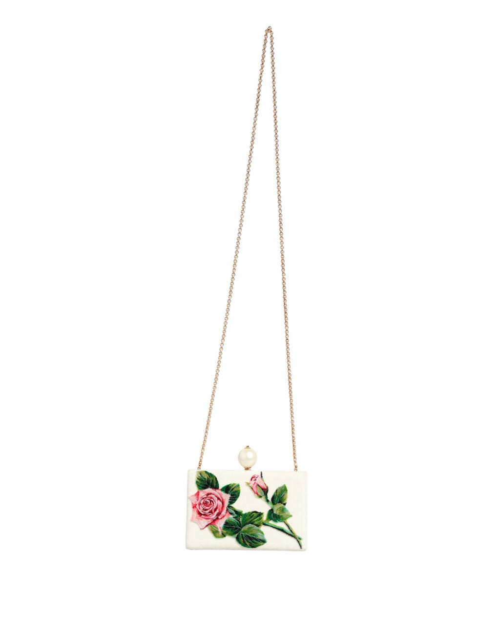 White Rose Embroidery Silk Gold Frame Clutch Purse Bag
