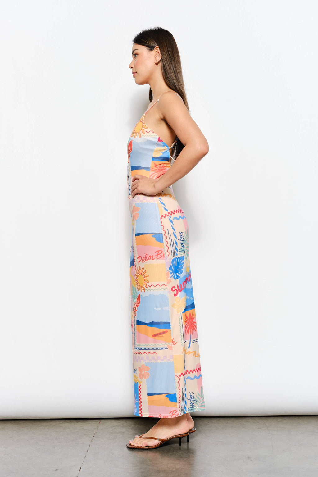EXCLUSIVE BEACH PRINT MESH MAXI DRESS