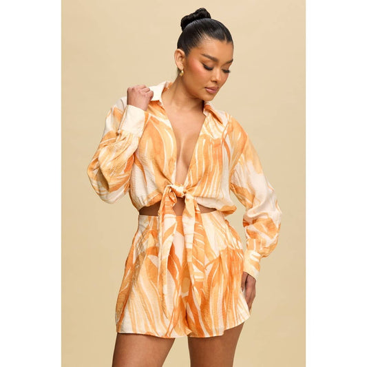 2PC SHORTS SET TROPICAL PRINT PAINT